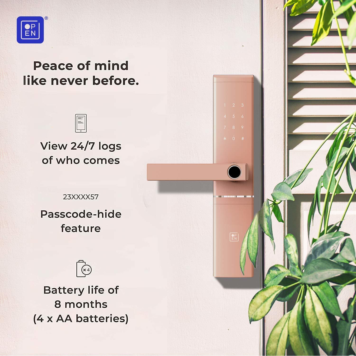 Open Door Smart Door Lock Left Handle Rose Colour