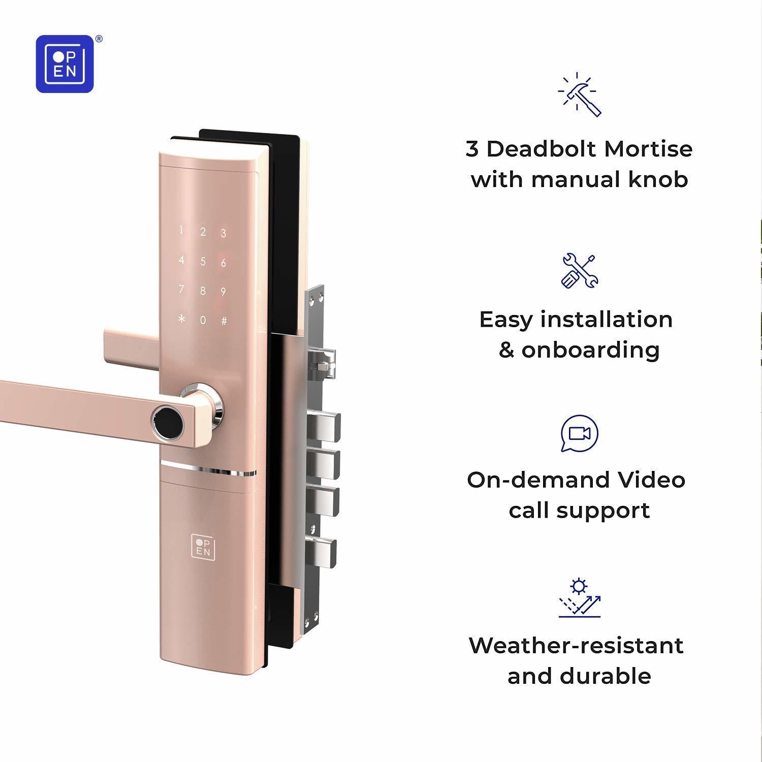 Open Door Smart Door Lock Left Handle Rose Colour