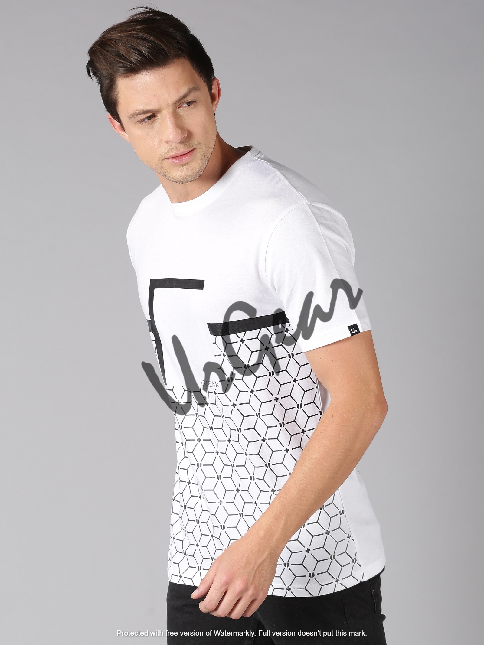 Men Round Neck T-shirt - 100% Combed Cotton, Bio-washed Softness | White Color, Short Sleeves, Printed Pattern, Size: S-xxl