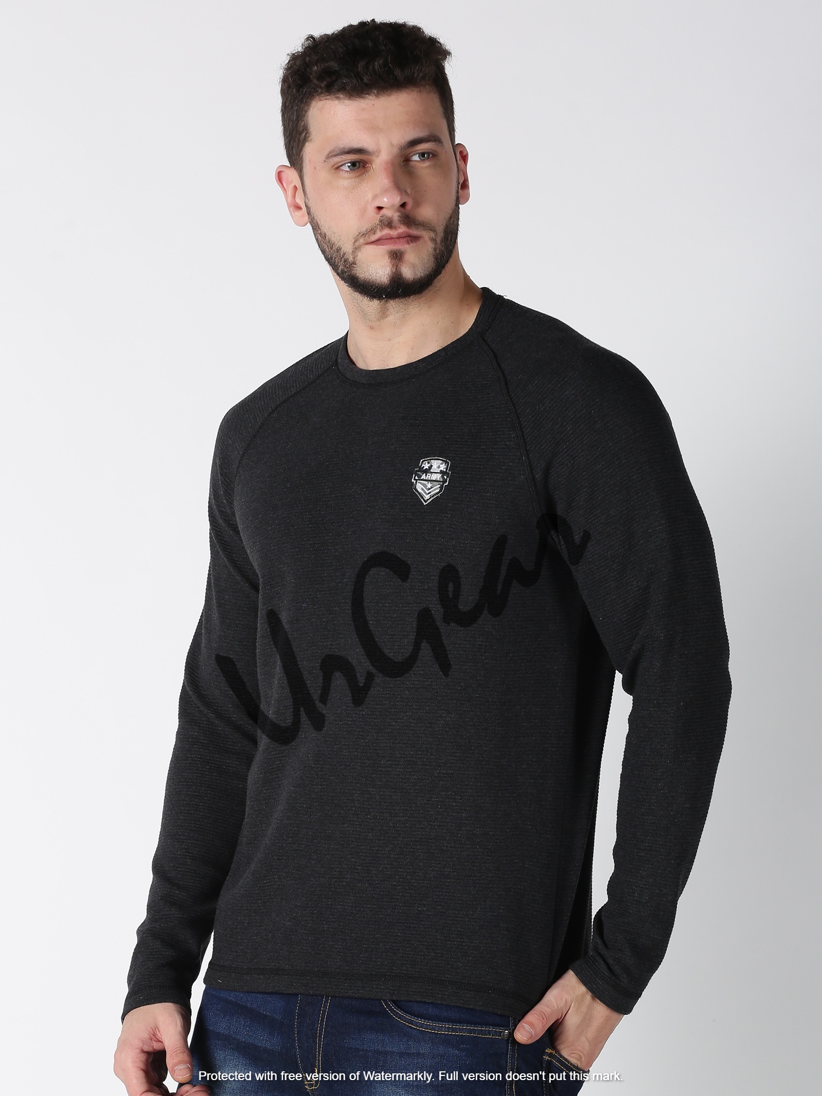 Men Round Neck Sweatshirt - 100% Combed Cotton Fleece Sizes S-xxl Black | Breathable Bio-washed Long Sleeves No Fade Washable