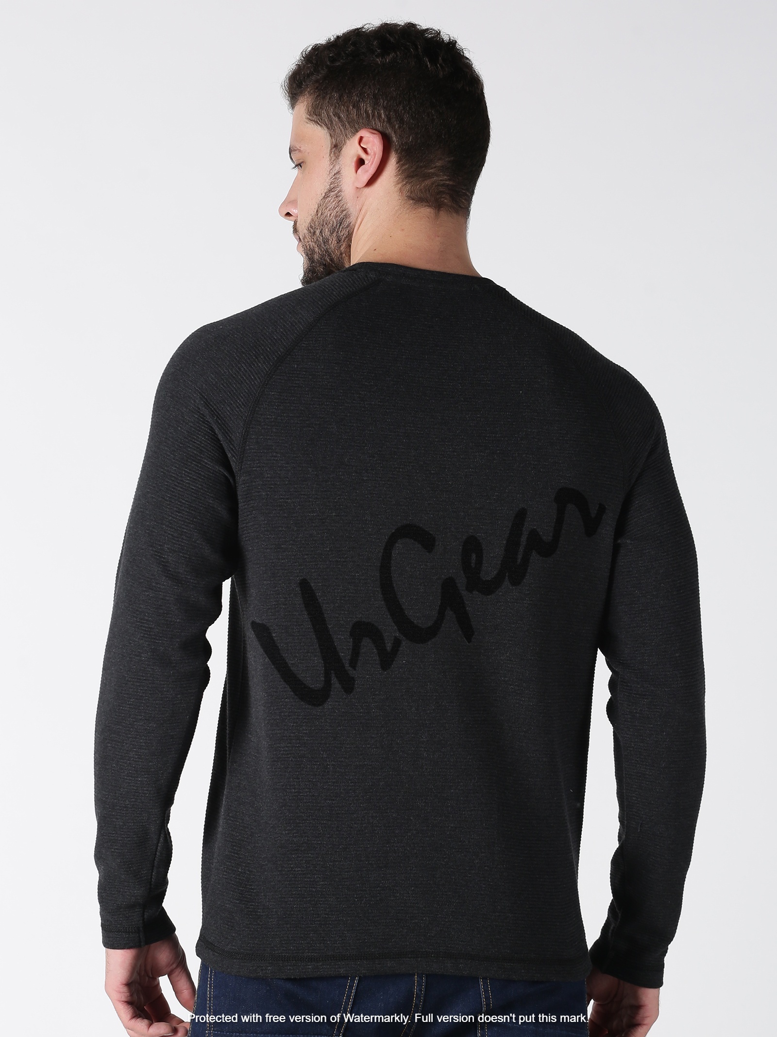 Men Round Neck Sweatshirt - 100% Combed Cotton Fleece Sizes S-xxl Black | Breathable Bio-washed Long Sleeves No Fade Washable