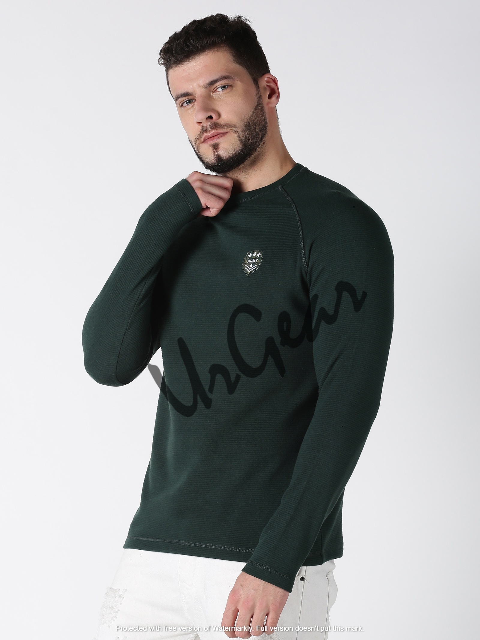 Mens Round Neck Sweatshirt - Cotton S-xxl Green | Breathable Washable No Fade Long Sleeves Summer Casual Style