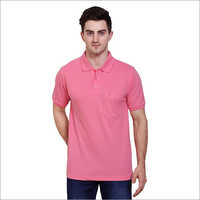 Mens Regular Fit Dry Rose Colour Polo Neck Solid T-shirt at