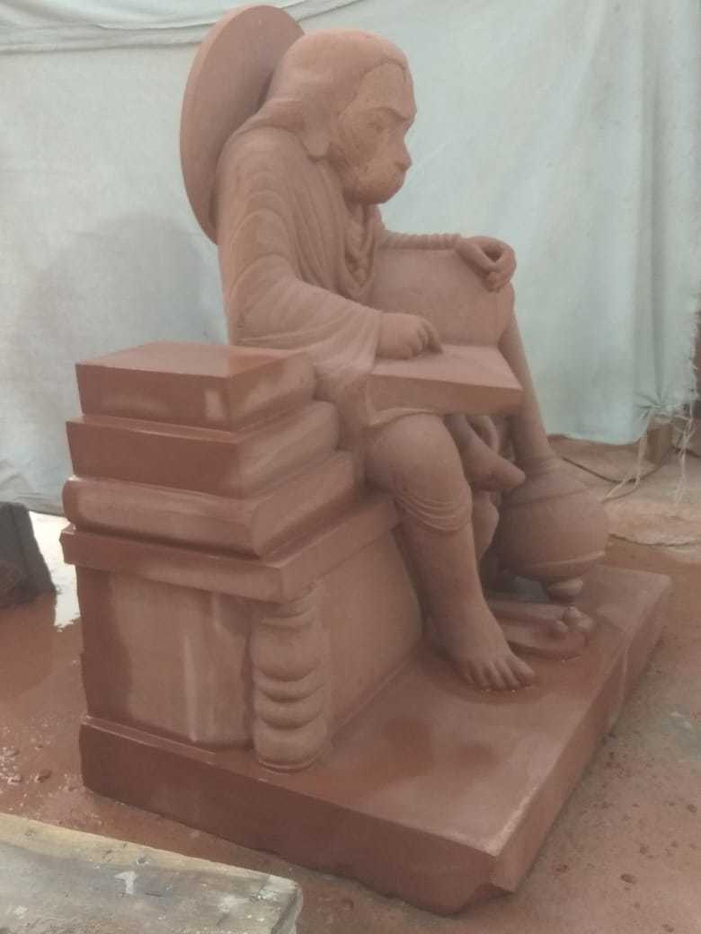 Red Marble Hanuman Statue - 2-3 Feet Size, Red Marble Material - Indian Religious Theme For Hinduism Practices