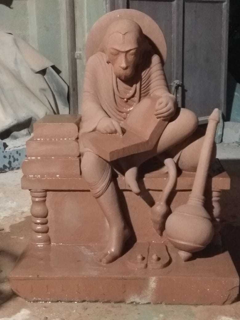 Red Marble Hanuman Statue - 2-3 Feet Size, Red Marble Material - Indian Religious Theme For Hinduism Practices