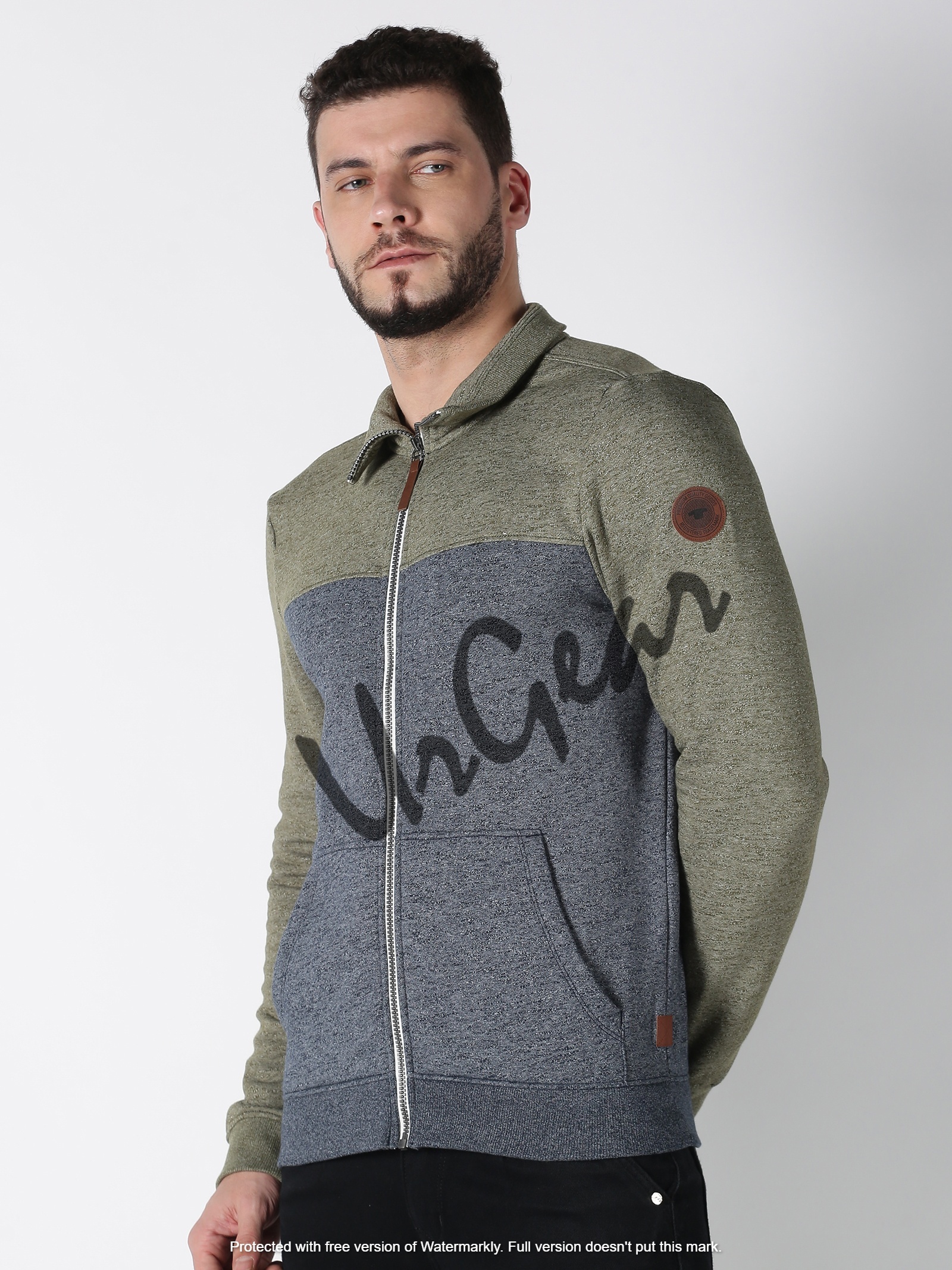 Navy & Green Mens Zipper Sweatshirts