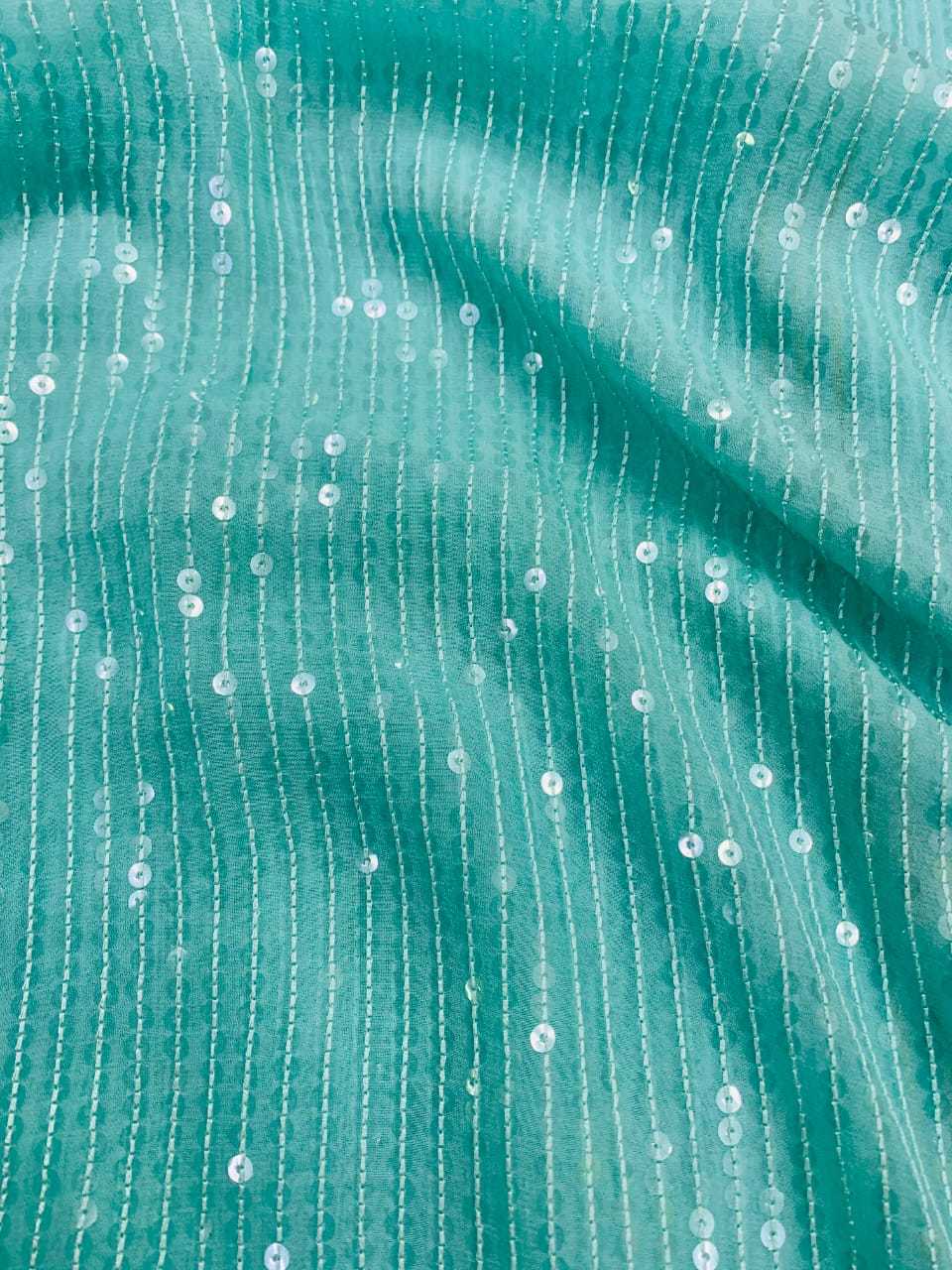 Embroidery Poly Georgette Fabric - 44 Inch Regular Width, Embroidered With Sequence And Thread Work, Available In Various Colors