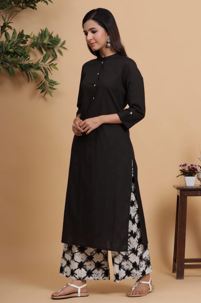 Black And White Cotton Kurta