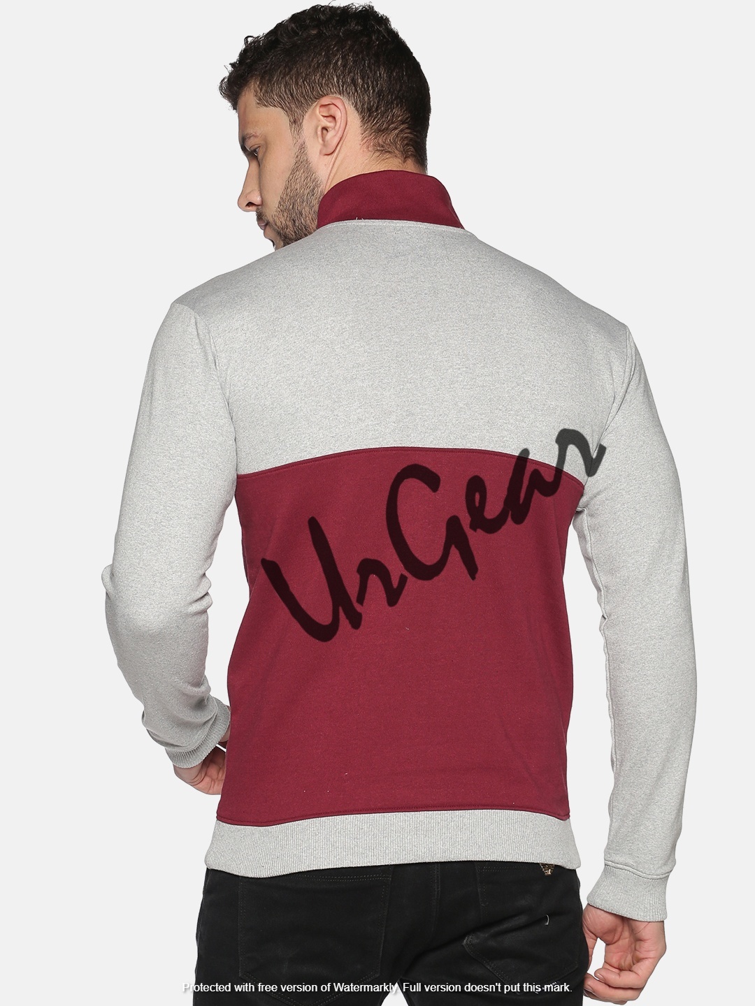 Men's High Neck Zipper Sweatshirt - 100% Combed Cotton & Fleece, Medium To Xxxl Sizes , Breathable, Bio-washed, Winter Essential In Grey & Maroon