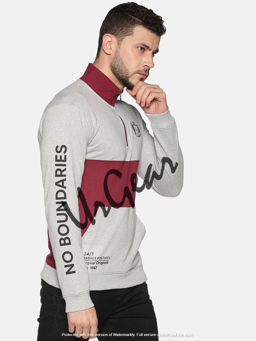 Men's High Neck Zipper Sweatshirt - 100% Combed Cotton & Fleece, Medium To Xxxl Sizes , Breathable, Bio-washed, Winter Essential In Grey & Maroon