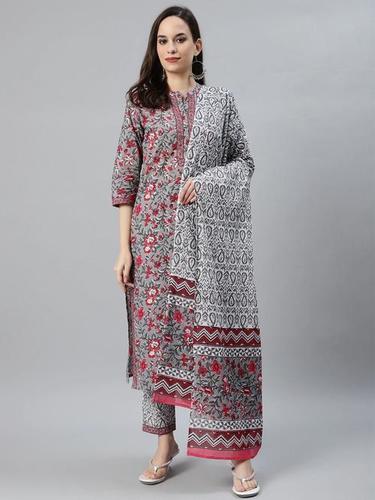 Off-White And Grey Cotton Kurti