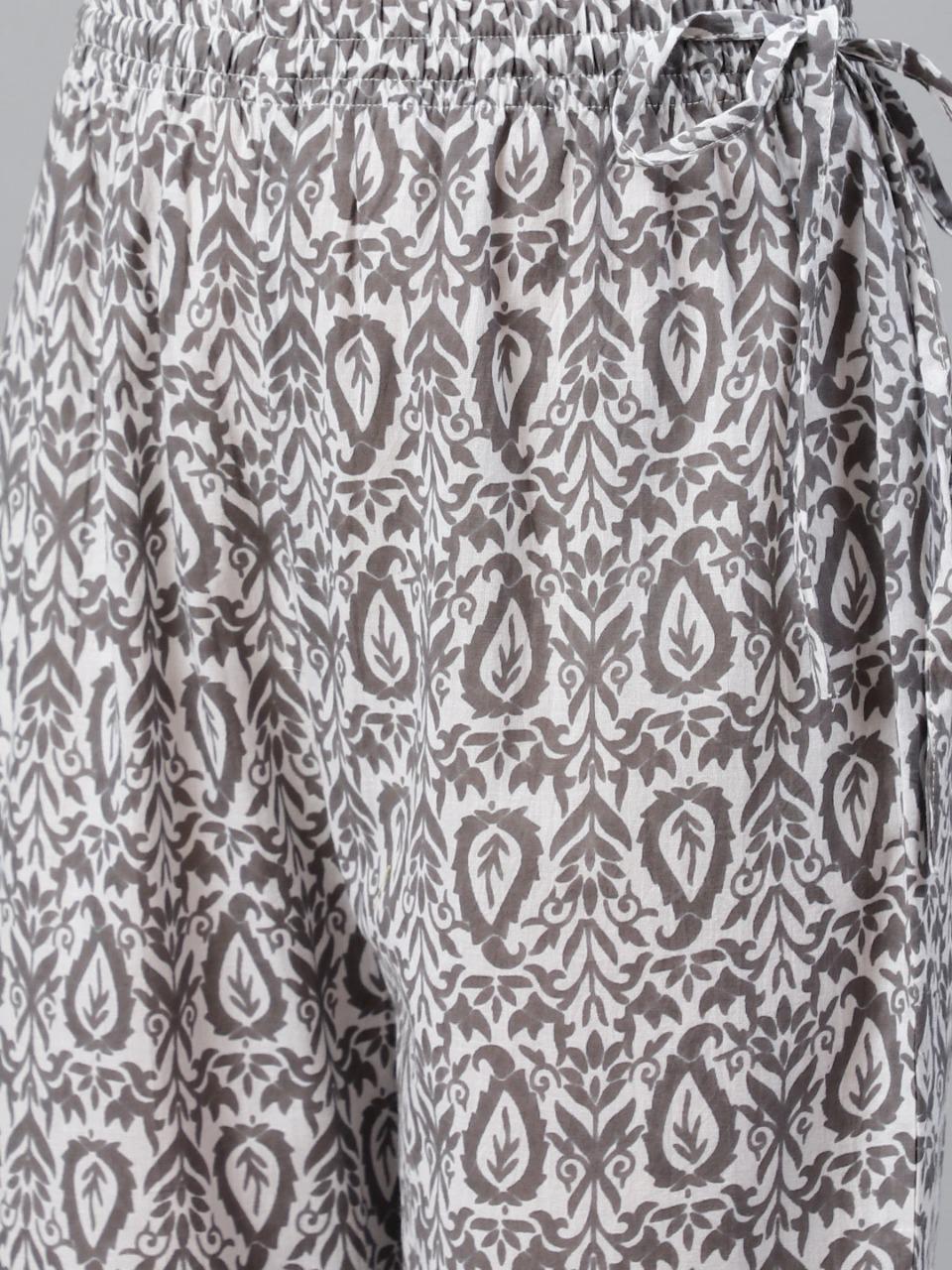 Off-white And Grey Cotton Kurti