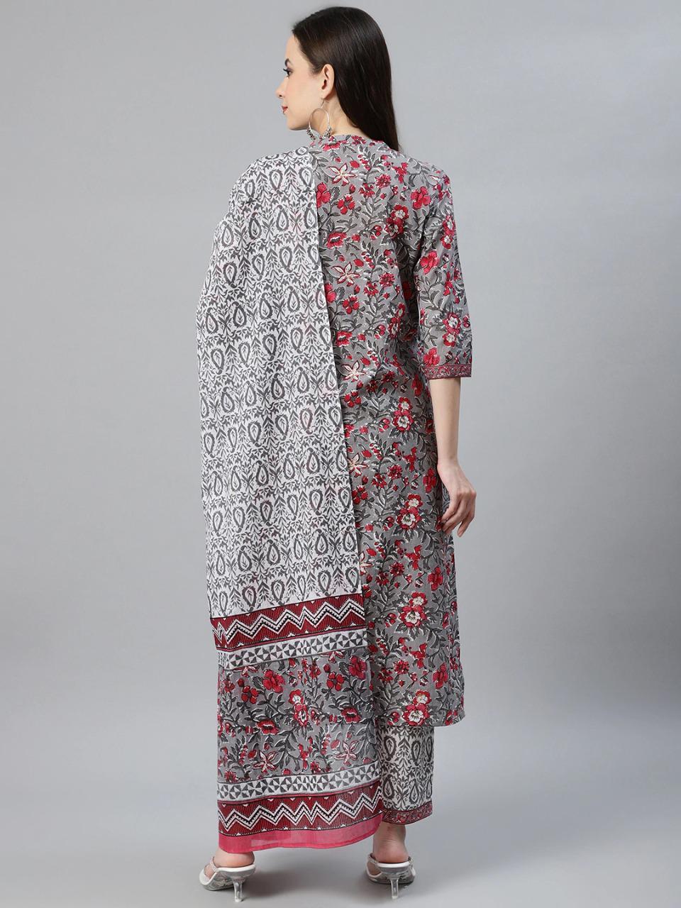 Off-white And Grey Cotton Kurti