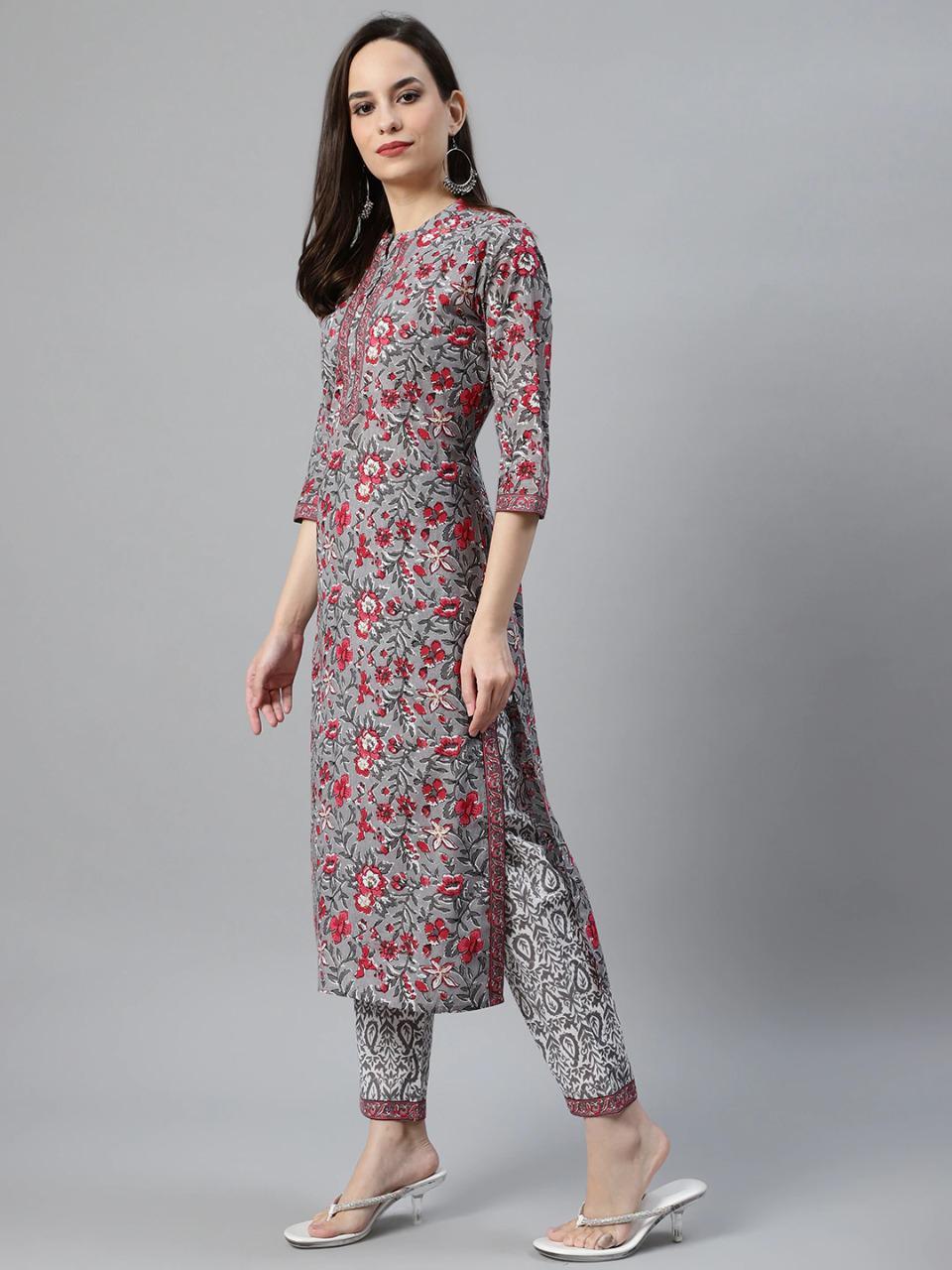 Off-white And Grey Cotton Kurti