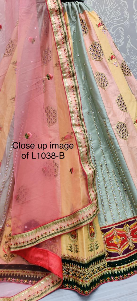 Silk Lehenga - Customized Size, Multi-colored Fancy Embroidery And Mirror Work | Trendy Designer Lahenga With Dry Clean Feature