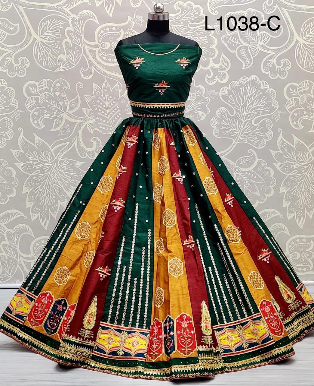 Silk Lehenga - Customized Size, Multi-colored Fancy Embroidery And Mirror Work | Trendy Designer Lahenga With Dry Clean Feature