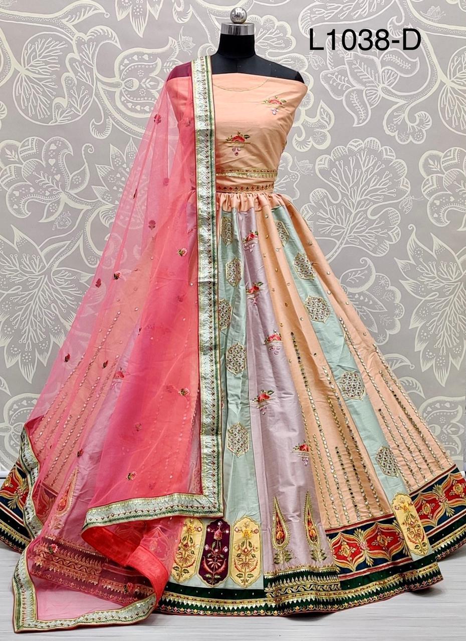 Silk Lehenga - Customized Size, Multi-colored Fancy Embroidery And Mirror Work | Trendy Designer Lahenga With Dry Clean Feature