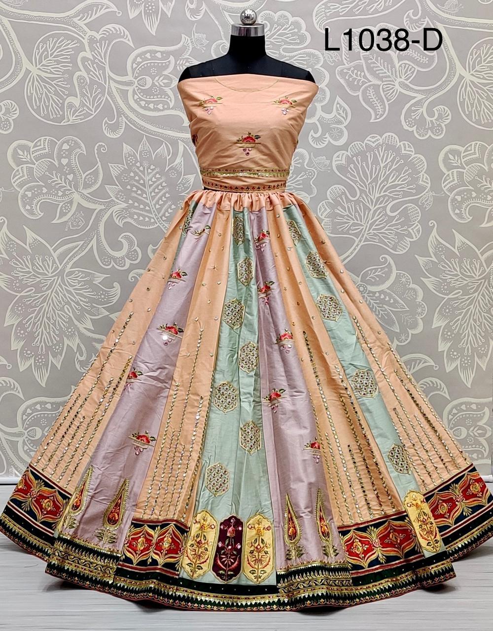 Silk Lehenga - Customized Size, Multi-colored Fancy Embroidery And Mirror Work | Trendy Designer Lahenga With Dry Clean Feature