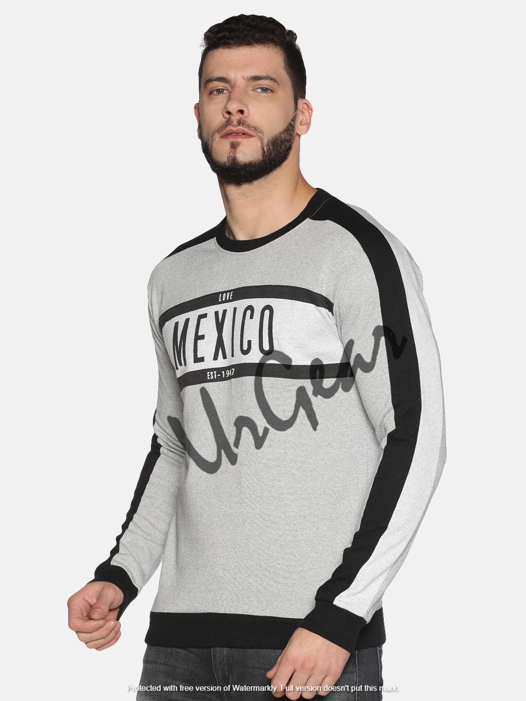 Men''s Round Neck Sweatshirt - Other Material, Available In S-3xl, Grey Color | Breathable, Printed Design, Long Sleeves, No Fade, Washable For Winter Casual Wear