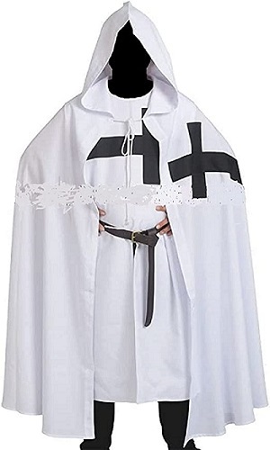 Medieval Crusader Teutonic Costume Reenactment Cloak Robe White, Black Size: Large
