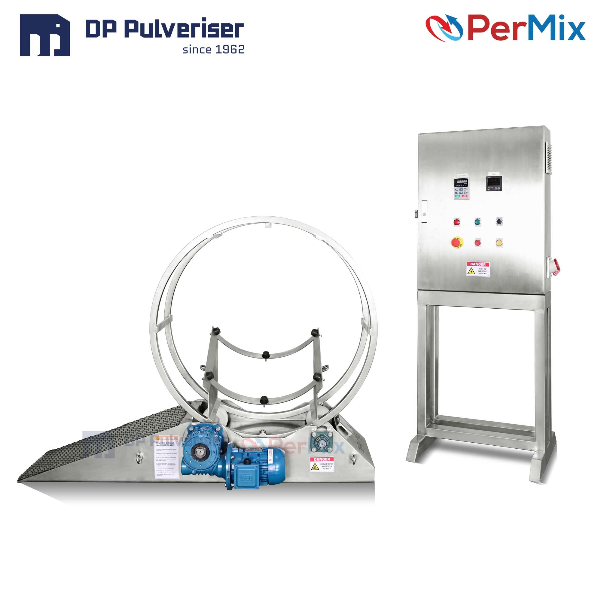 Drum Hoop Mixer - 200l Capacity, Roll-on/roll-off Ramp Drive, Foot Switch/timer | Intensive Mixing For Dry Powders & Granules, Easy Cleaning, Gmp Option