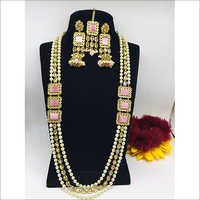 Golden Pitch Long Bridal Monalisa Ad Necklace Set