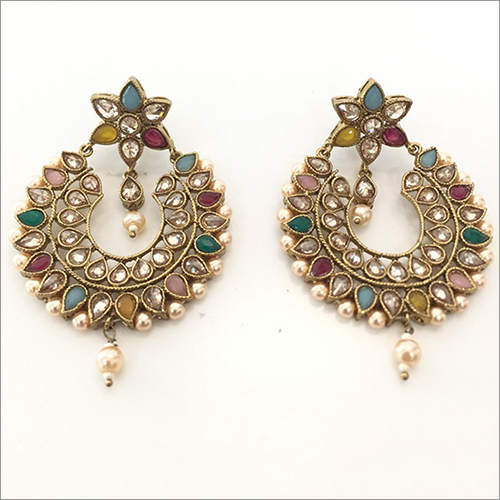 गोल्डन लेडीज़ पोल्की चंद बाली ईयररिंग सेट