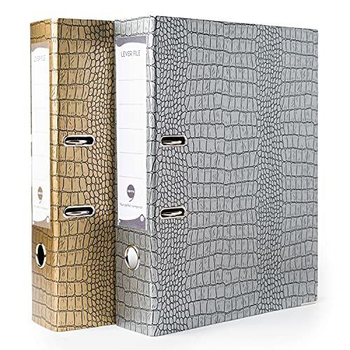 Comma Croco - Foolscap Size - Lever Arch File (Gold And Silver) Weight: 575gm Each (Total 1150gm) Grams (G)