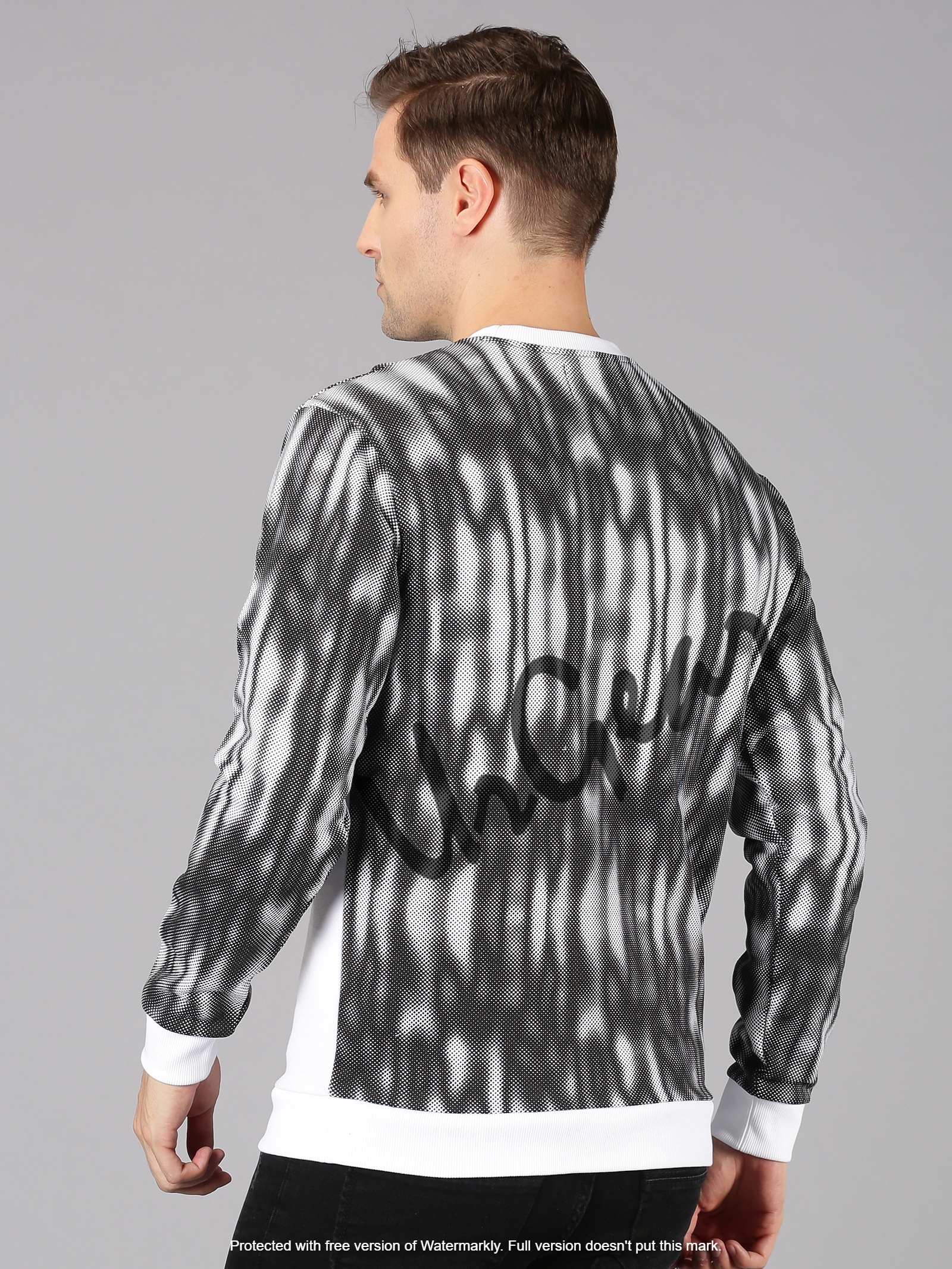 Mens Round Neck Sweatshirt - 100% Combed Cotton Fleece, Sizes S-xxl, White & Black Colors | Breathable, Bio-washed, Long Sleeve, Printed Design