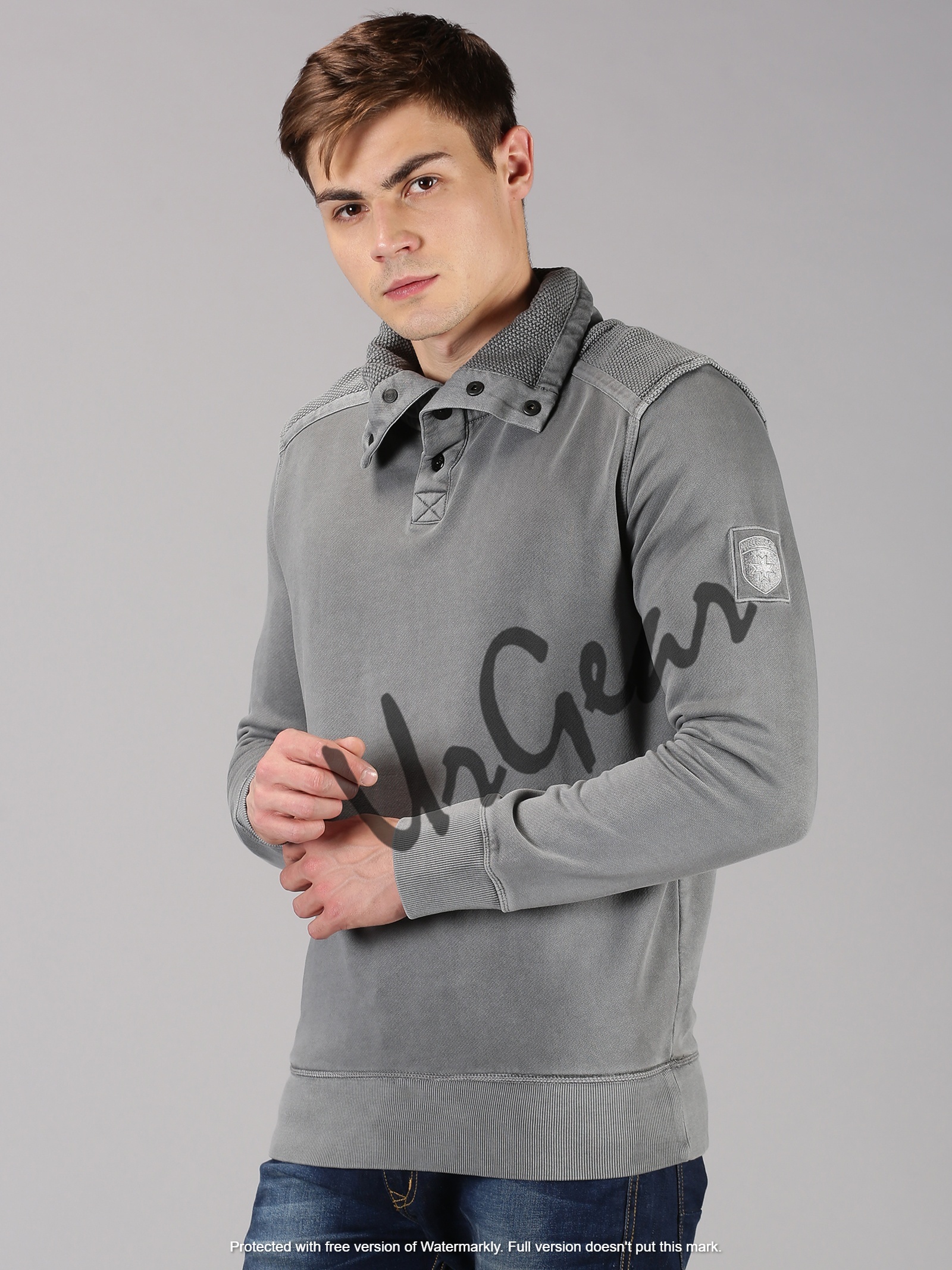Grey Mens High Neck Sweatshirts