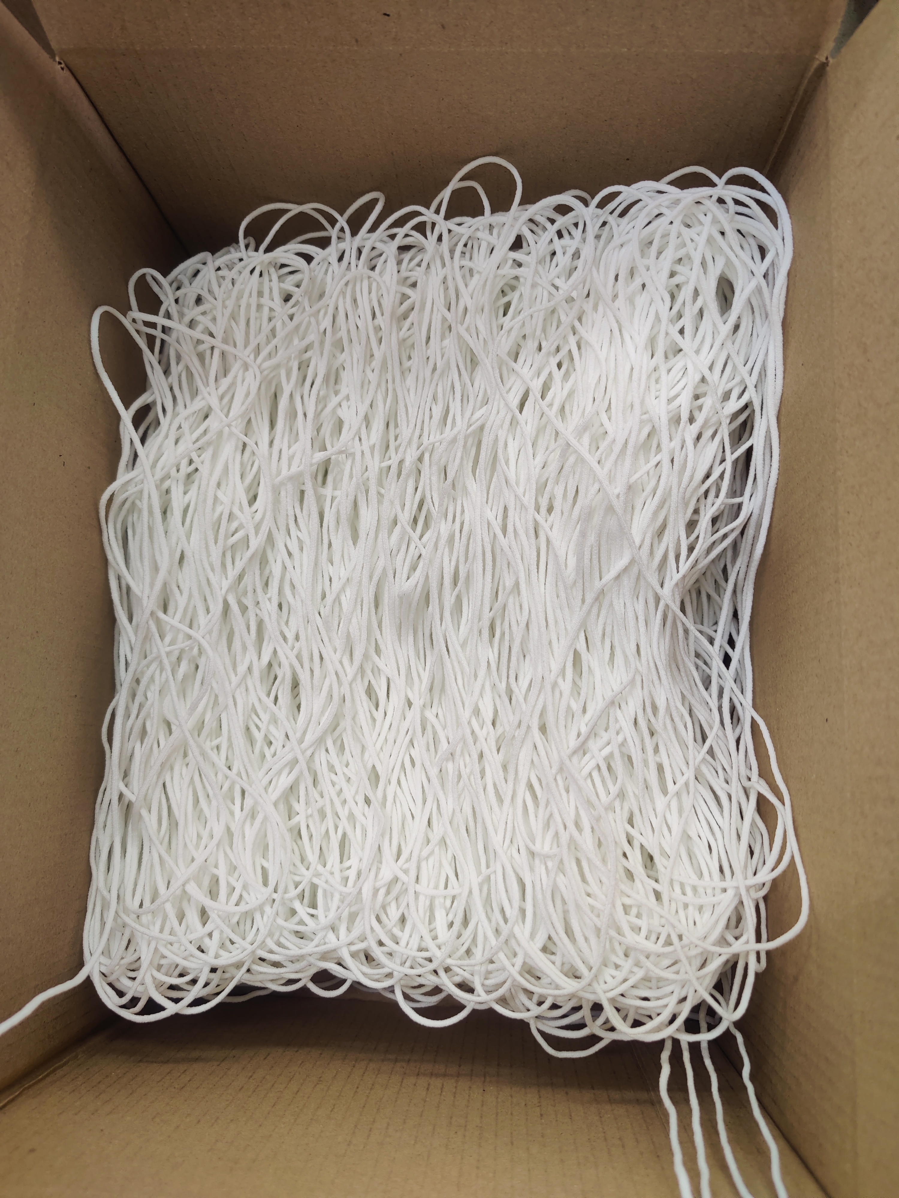 Face Mask Ear Loop Elastic - Polyester 3 Mm Diameter, White Color, 100 Yards Spool