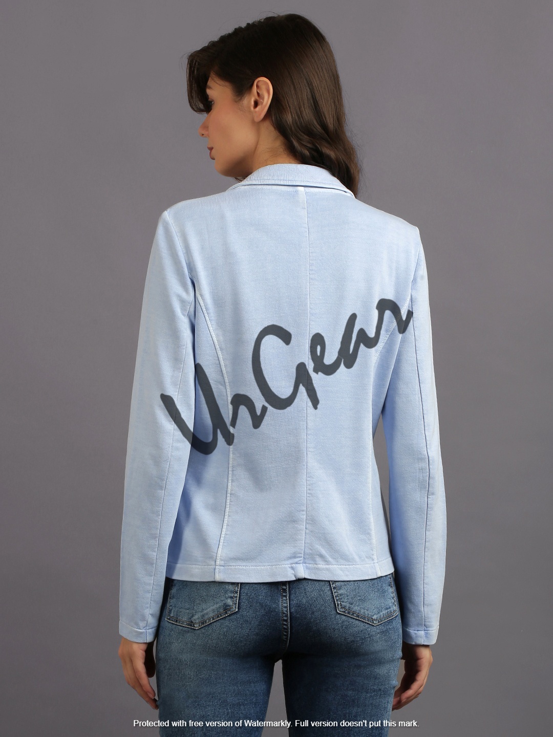 Women Sky Blue Solid Jacket Decoration Material: Cloths