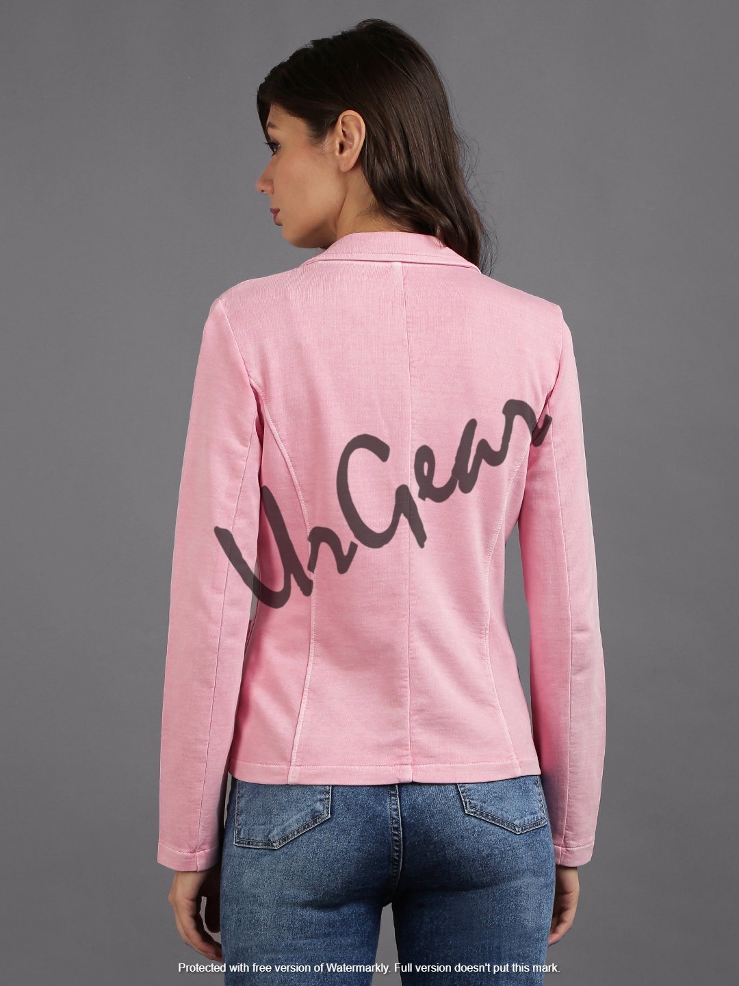 Women Pink Solid Jacket Decoration Material: Cloths