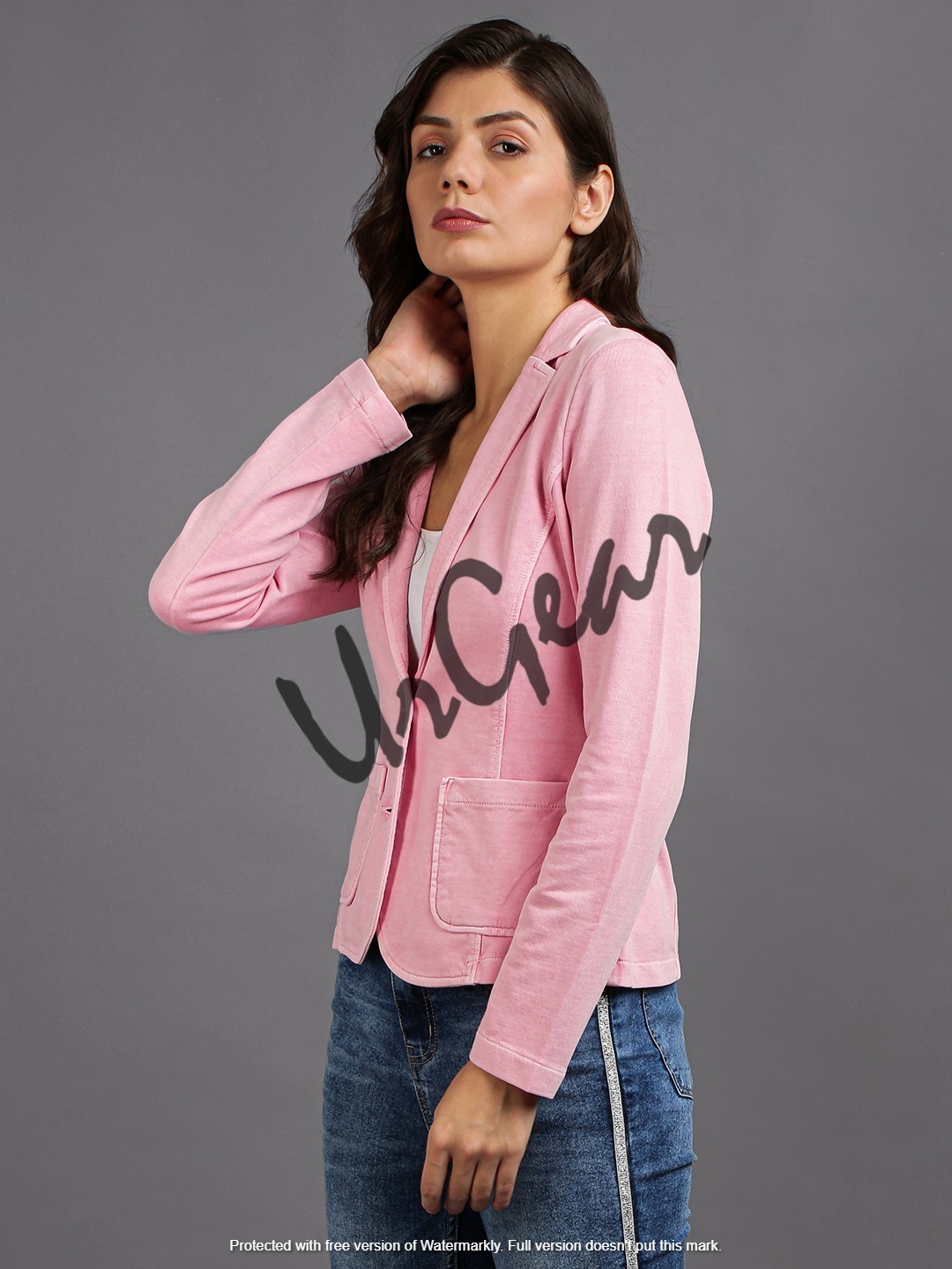 Women Pink Solid Jacket Decoration Material: Cloths