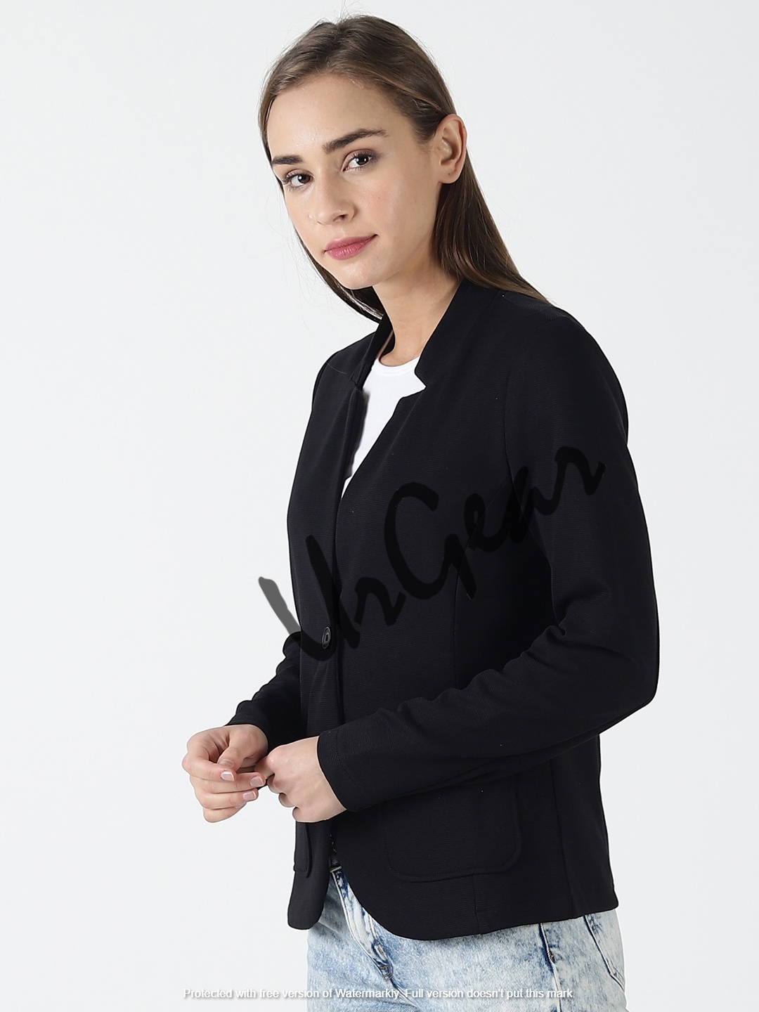 Women Solid Black Jacket Decoration Material: Cloths