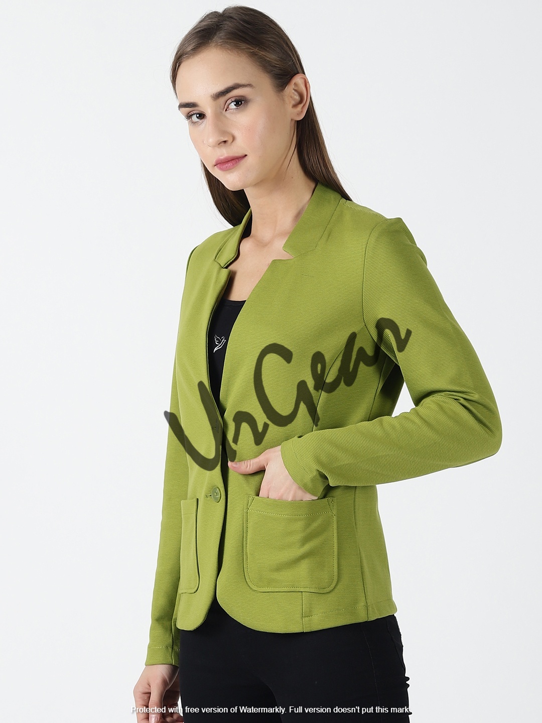 Women Solid Green Jacket Decoration Material: Cloths