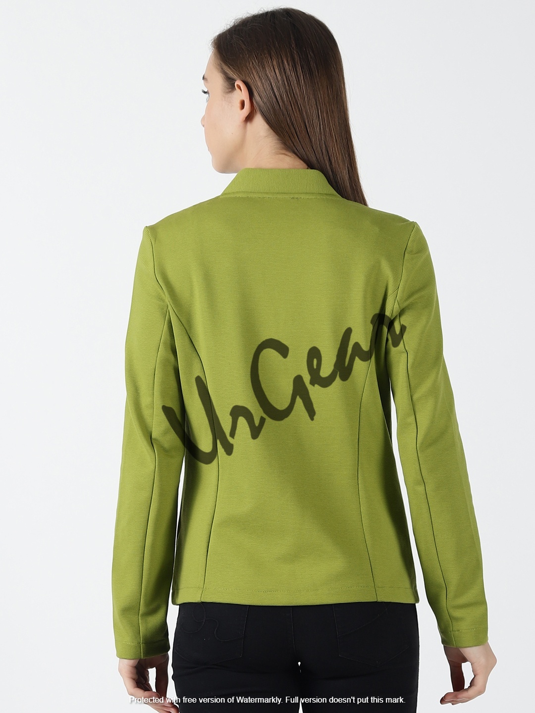 Women Solid Green Jacket Decoration Material: Cloths