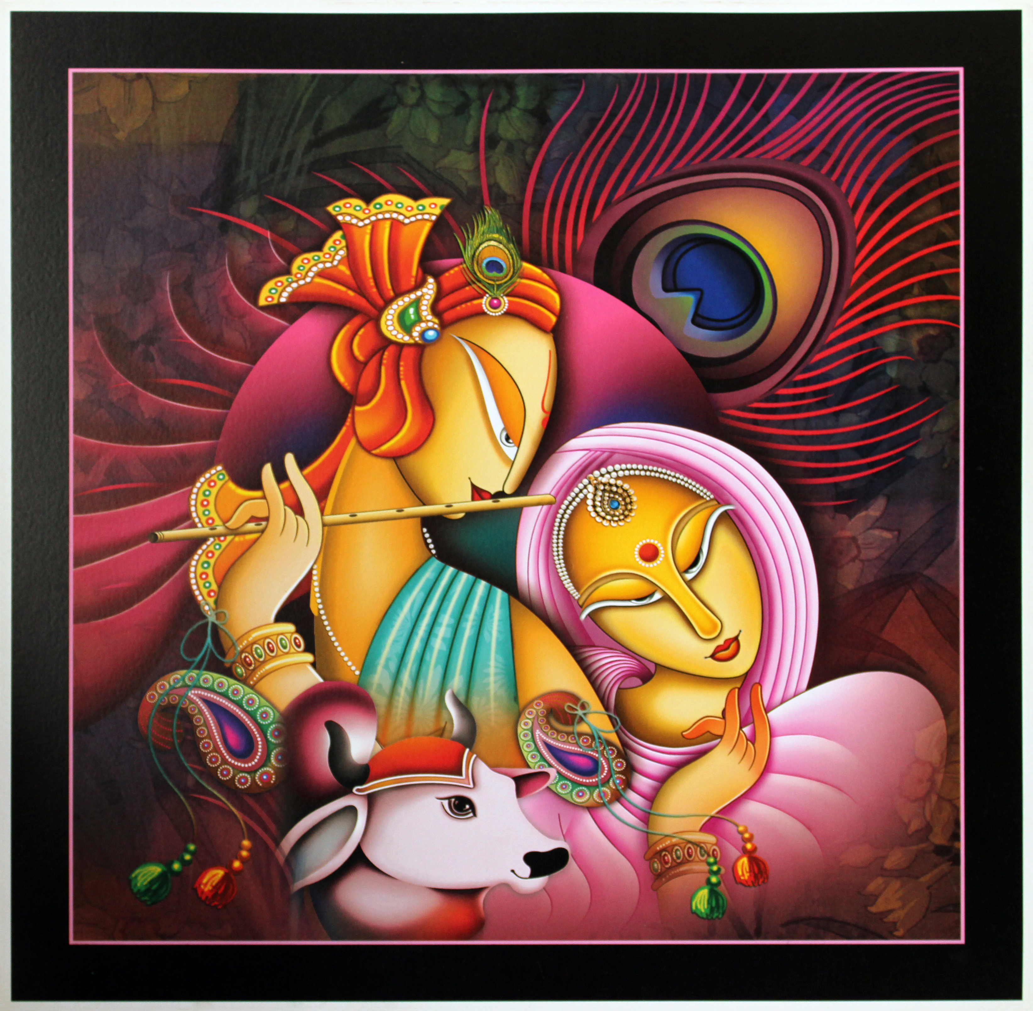 Radha Krishna - Multi Color Poster Painting | Intricate Facial Features, Innovative Designs, Timeless Elegance For Home And Office Decor