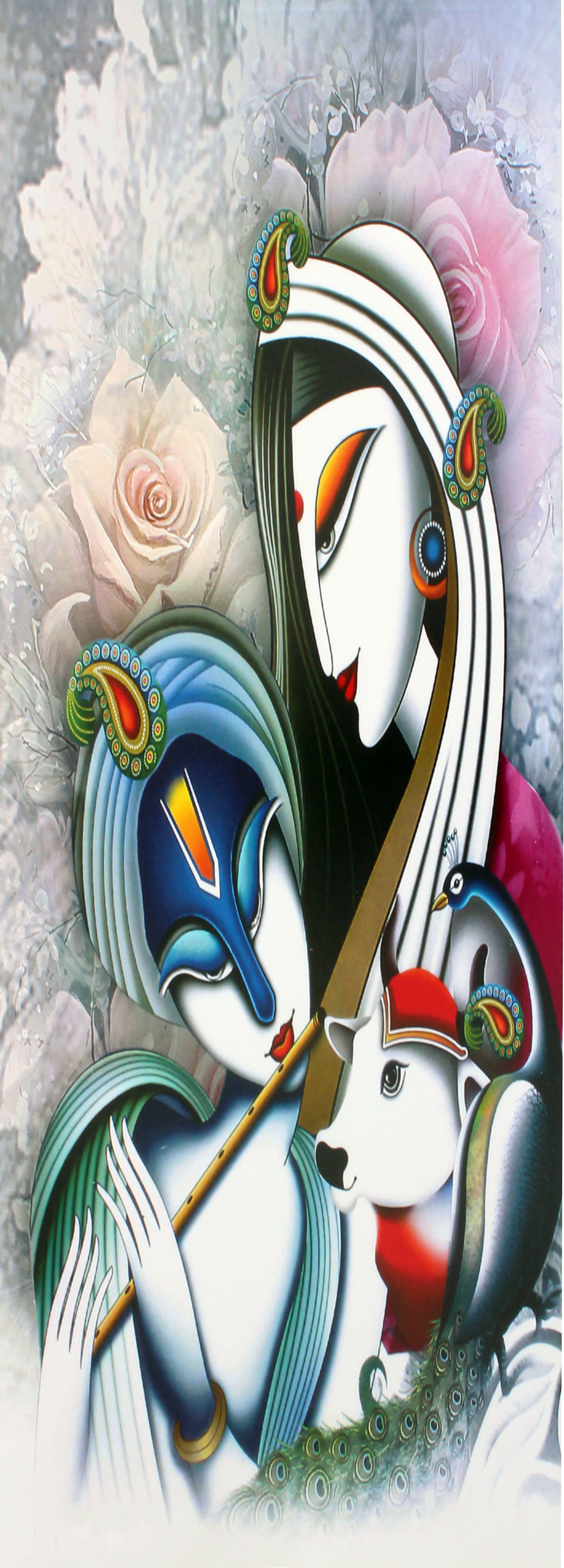 Krishna Radha Abstract Poster Painting - Multicolor, Rectangular Shape | Handcrafted, Perfect For Janmashtami And Wedding Gifts, Zero Maintenance, Timely Delivery