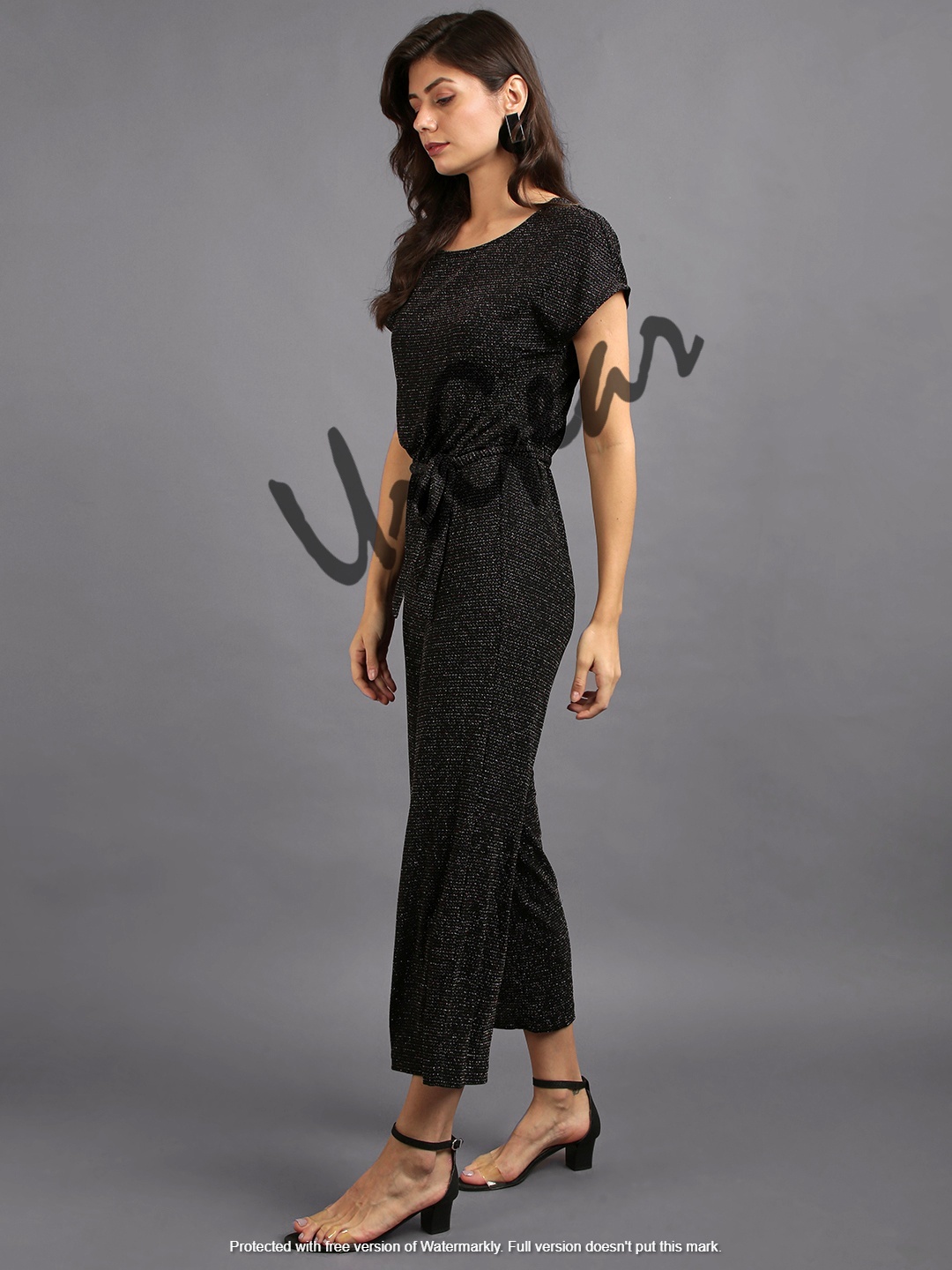 Women Solid Black Jumpsuit Decoration Material: Cloths