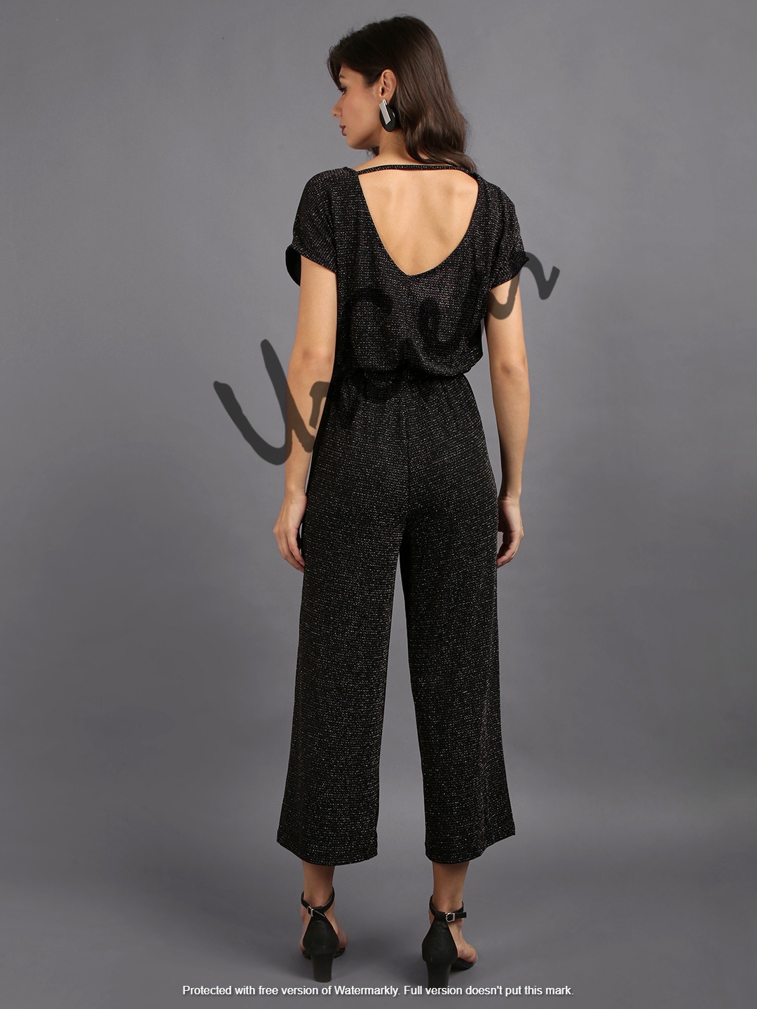 Women Solid Black Jumpsuit Decoration Material: Cloths