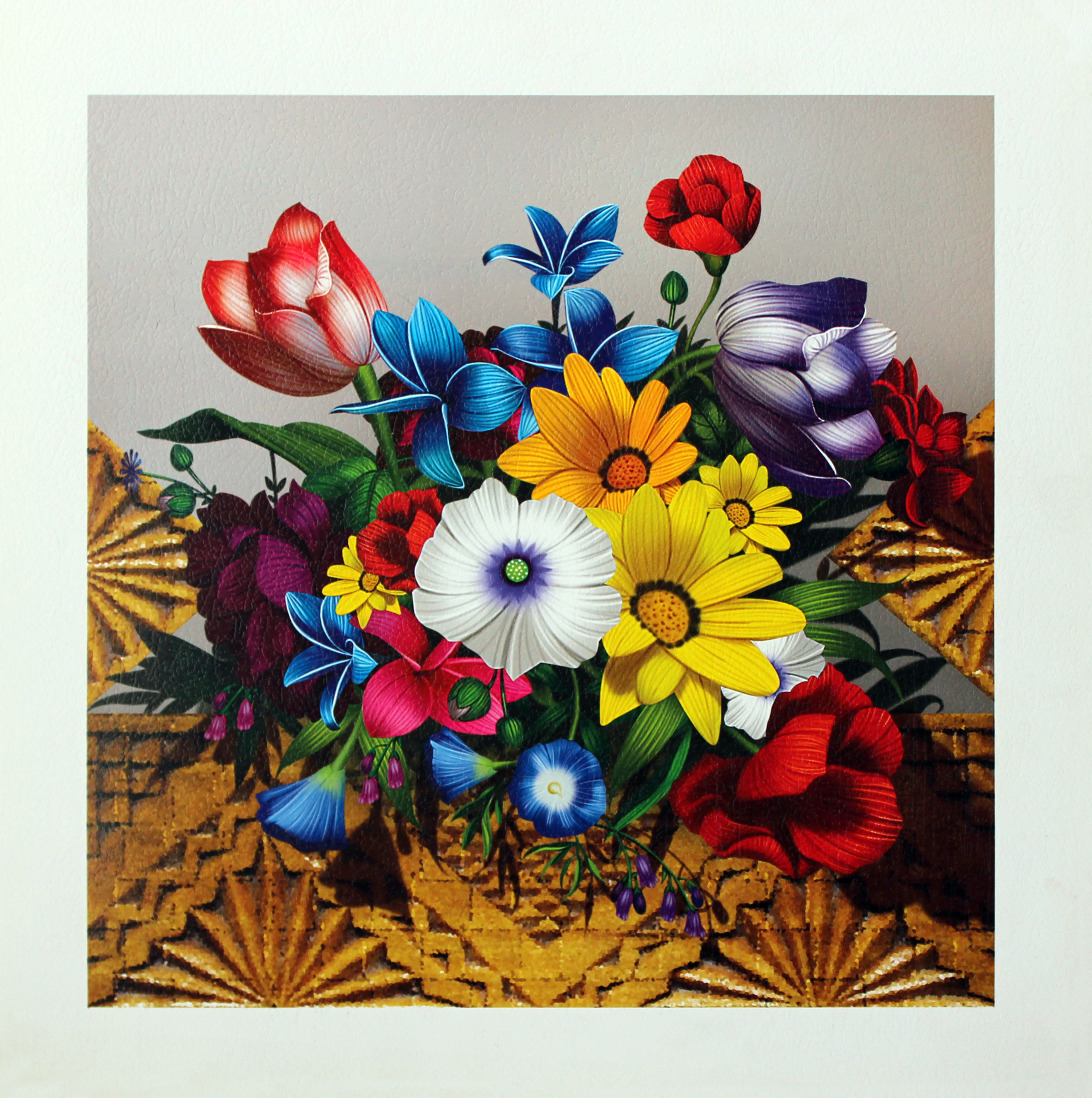 Flower Theme Poster Painting - Handcrafted Art, Multi-color, Rectangle Shape | Innovative Designs, Zero Maintenance, Anti Tarnish Treatment, Customization Possible