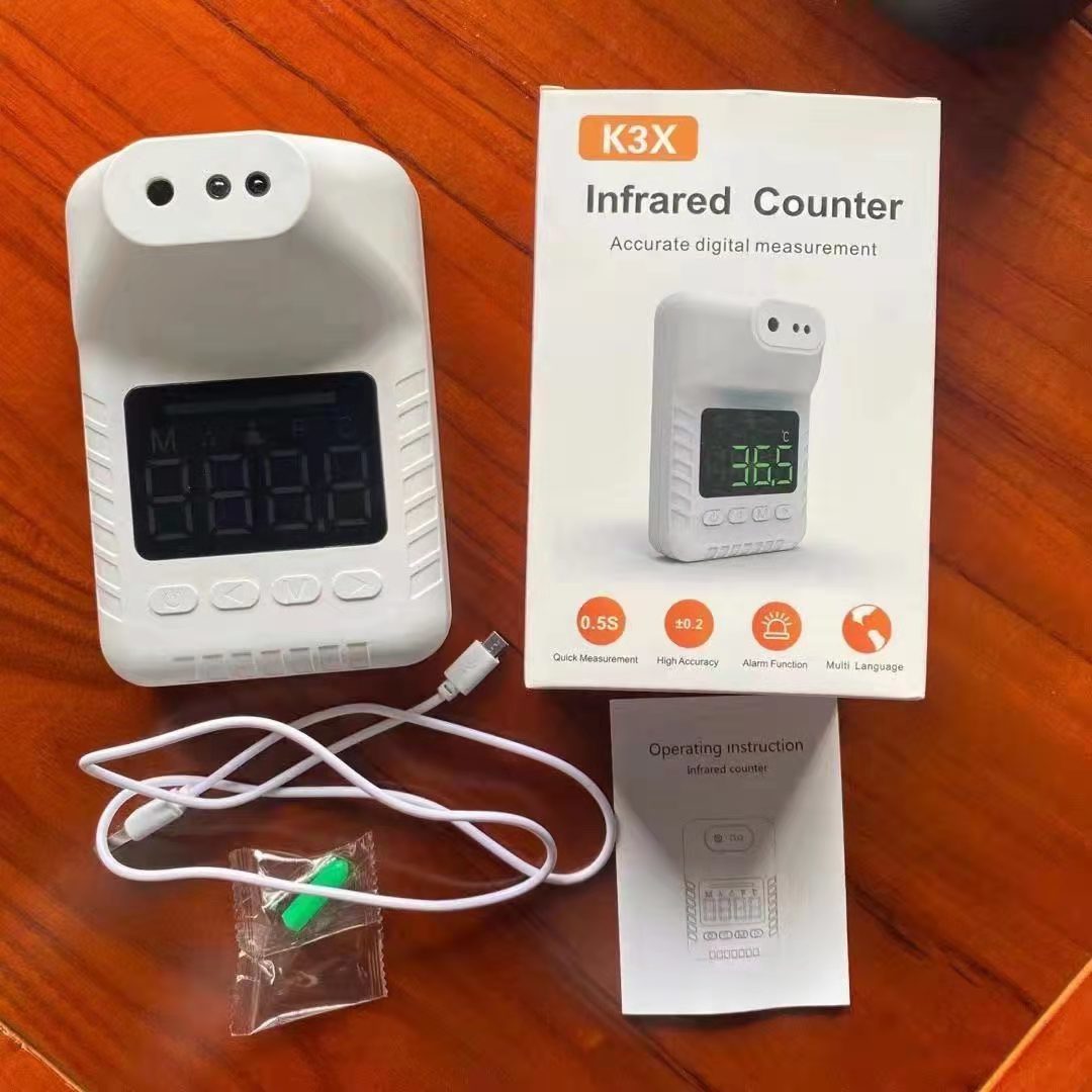 Wall Mounted Thermometer - Plastic, Rectangular, White | Digital Led Display, Non-contact Infrared Measurement, Automatic Alarm, Usb & Battery Power
