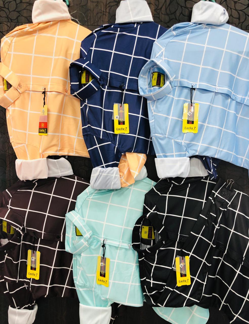 Mens Lycra Check Shirts - Spandex Material M L Xl Sizes 10 Vibrant Colors | Stretchable Full Sleeve Washable Beads Closure Straight Collar