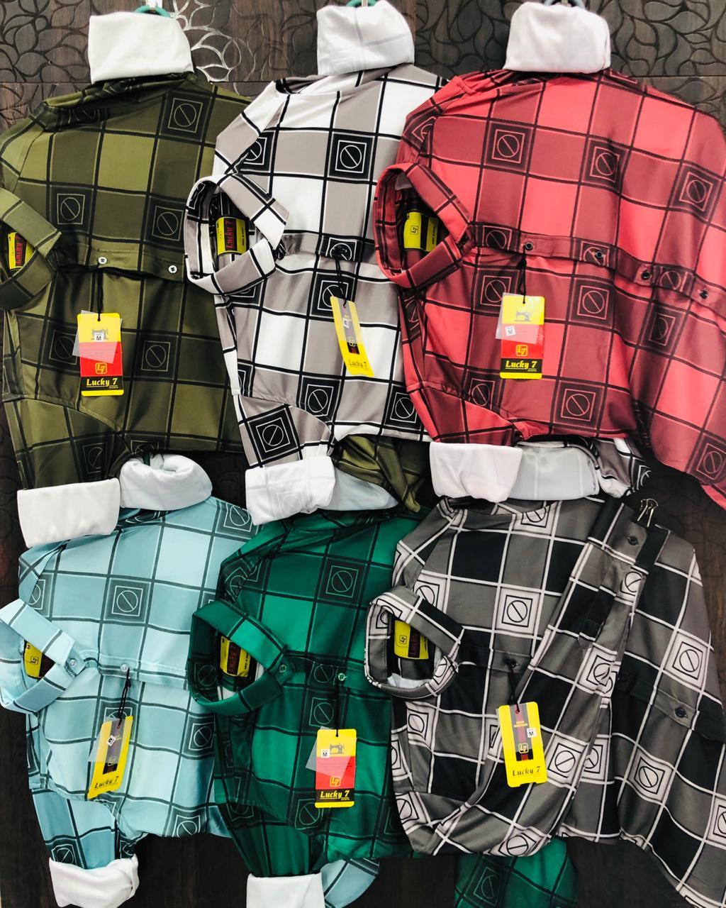 Mens Lycra Check Shirts - Spandex Material M L Xl Sizes 10 Vibrant Colors | Stretchable Full Sleeve Washable Beads Closure Straight Collar