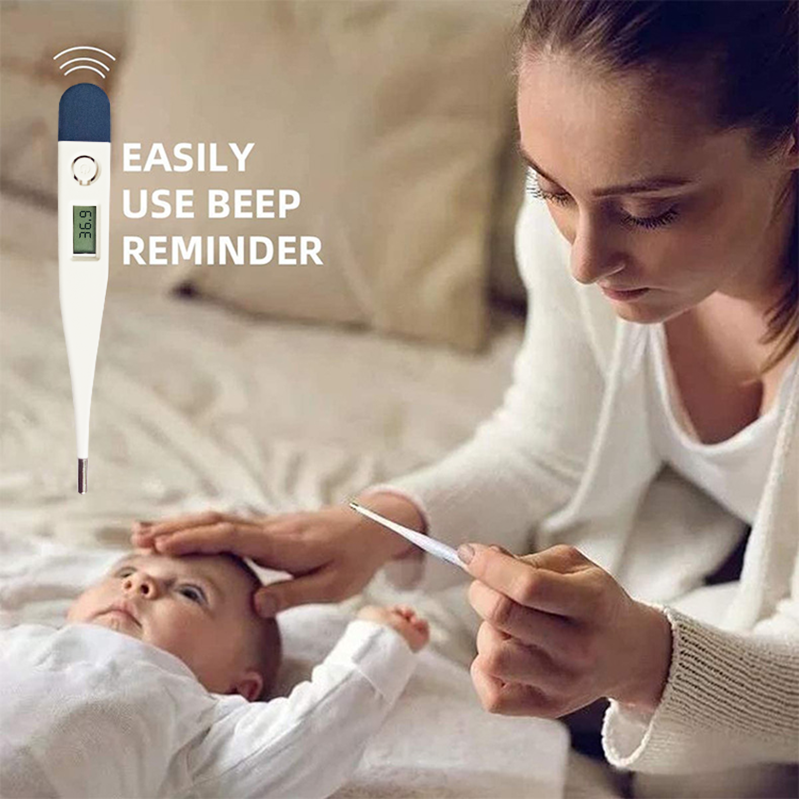 Electronic Thermometer - Plastic Material, Lightweight, White With Black Tip, Lcd Digital Display | Automatic, Ergonomic Design, Non-invasive Temperature Detection