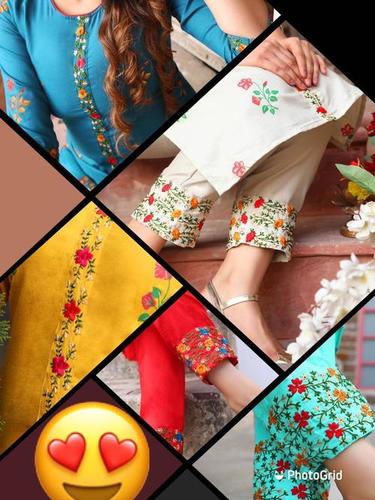 एम्ब्रॉयडरी वर्क के साथ स्प्रिंग कॉटन कुर्ती