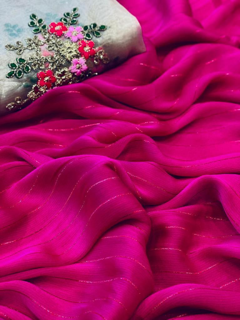 Daily Wear Chiffon Shimmer Zari Saree