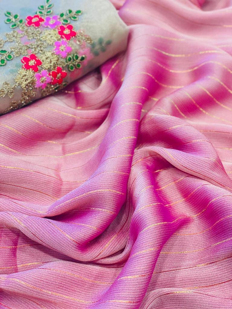 Daily Wear Chiffon Shimmer Zari Saree