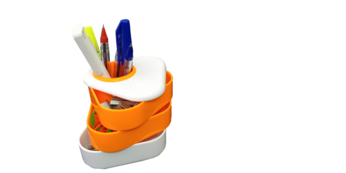 Pen Stand With Utility Drawers - Material: Plastic | Size: 3.5 x 3.5 inches, Color Options: Orange, Green, Blue, Customized Logo Available